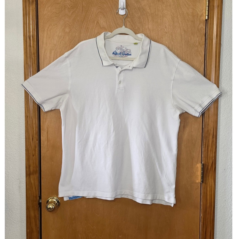 Robert Graham Mens 2XL White Classic Fit Pique Polo Shirt Short Sleeve Paisley